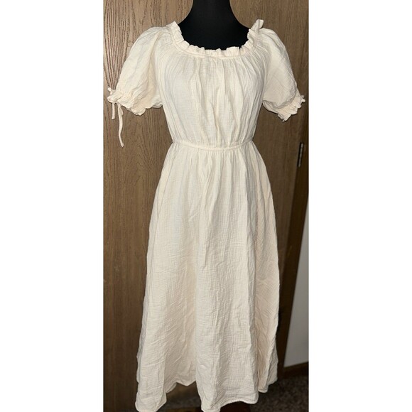 Scarlet Darkness NWT W’s S Seersucker Cotton Apricot Off Shoulder Pocket Dress - Picture 1 of 10